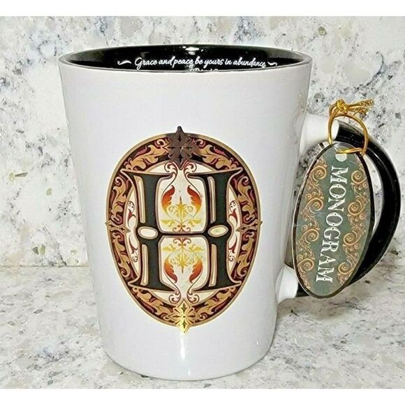 Divinity Monogram Medium Coffee/Tea Cup Letter H Scripture Quote 1 Peter 1;2 NEW - Picture 1 of 5